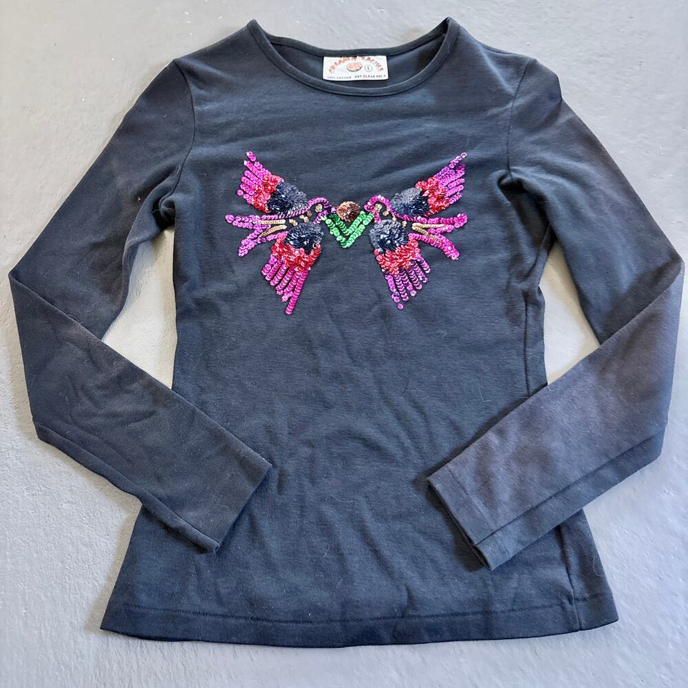 Y2K Cream N Peaches Black Sequined 100% Cotton Fitted Top XS/S
